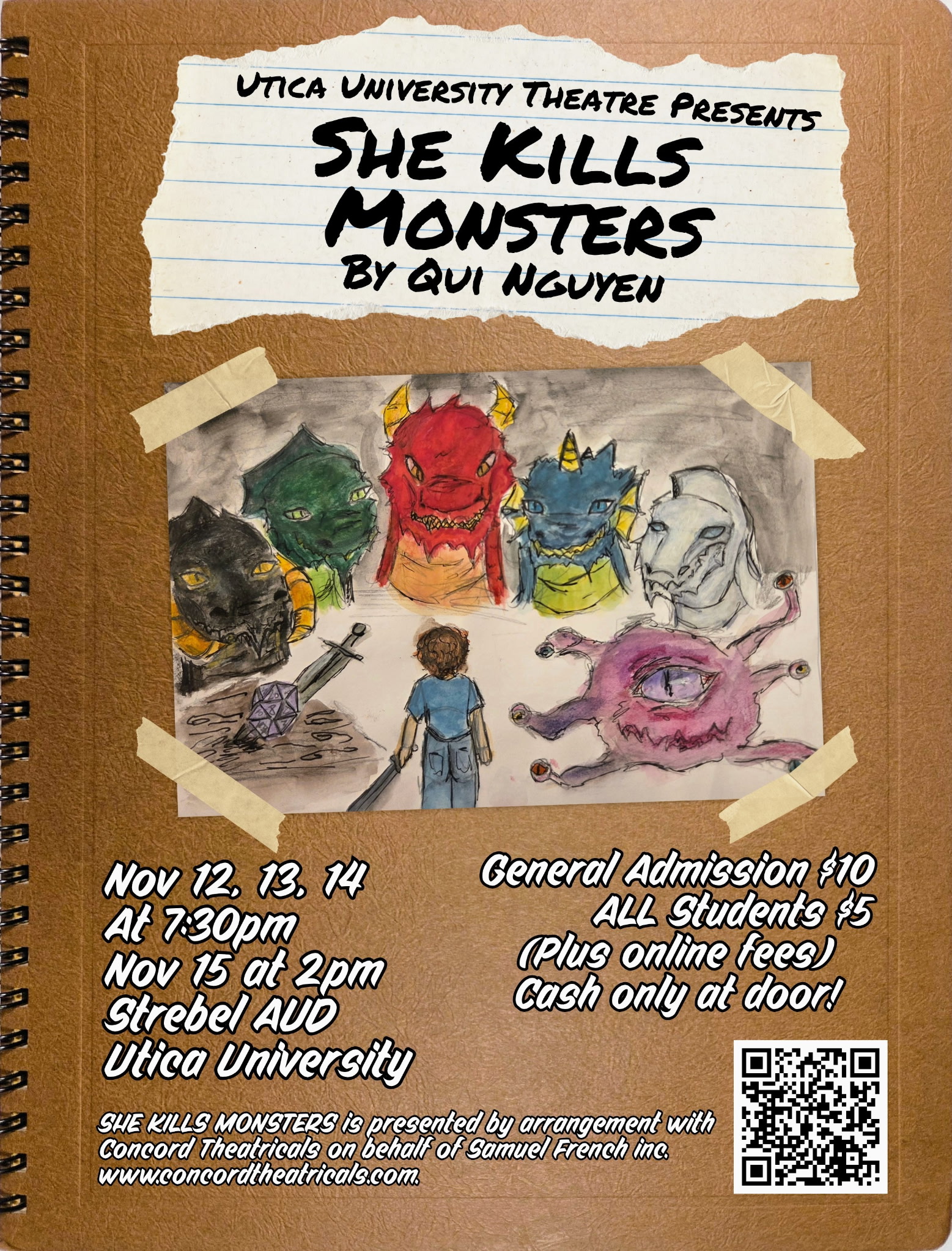 Watercolor-like illustration of person with sword surrounded by monsters.
