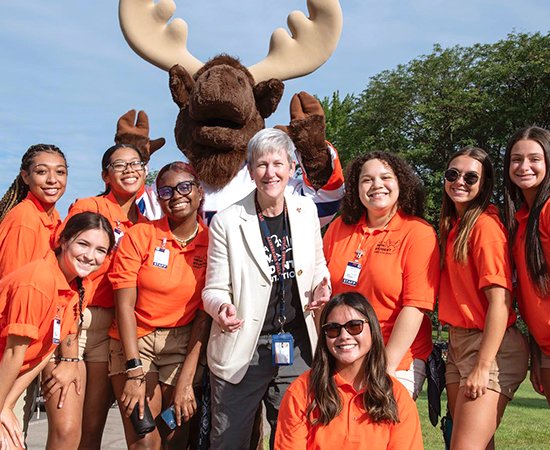 President Nesbitt with Orientation Mentors (and Trax)